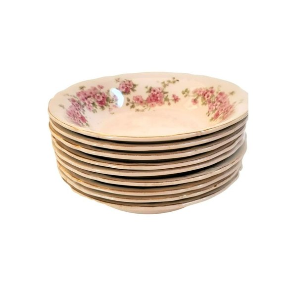 Vintage Pink Floral Ridgeway Royal Semi Porcelain Platter Bowl Dish Numbered Set - Picture 6 of 8